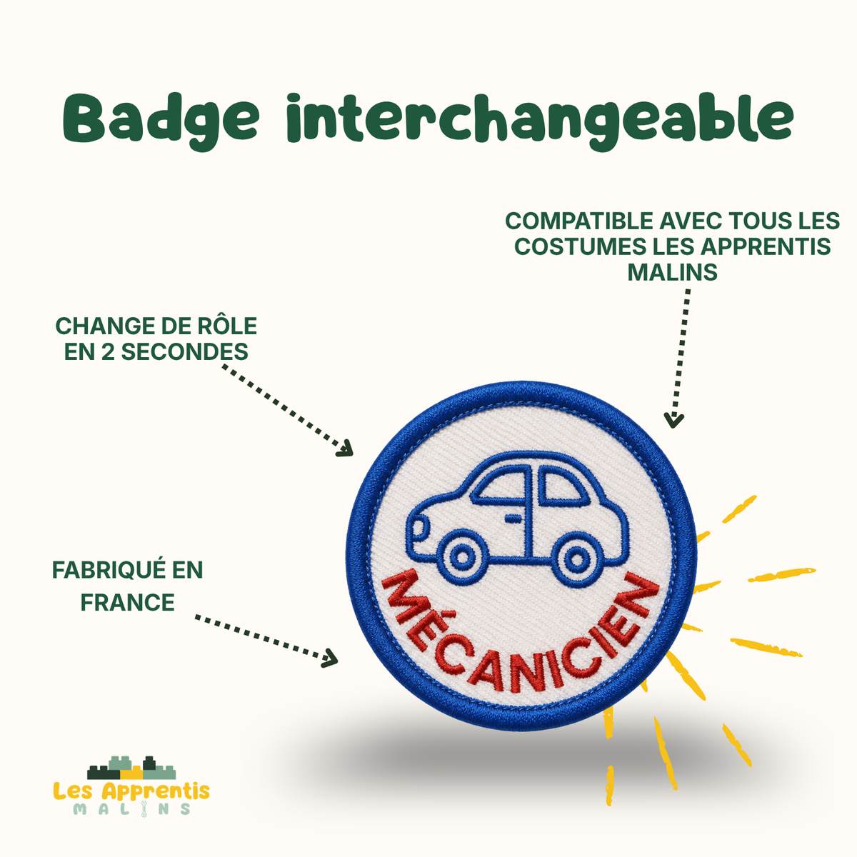 Interchangeable Kids' Pin Badge – "Care and Protect" Collection | Made in France | Les Apprentis Malins