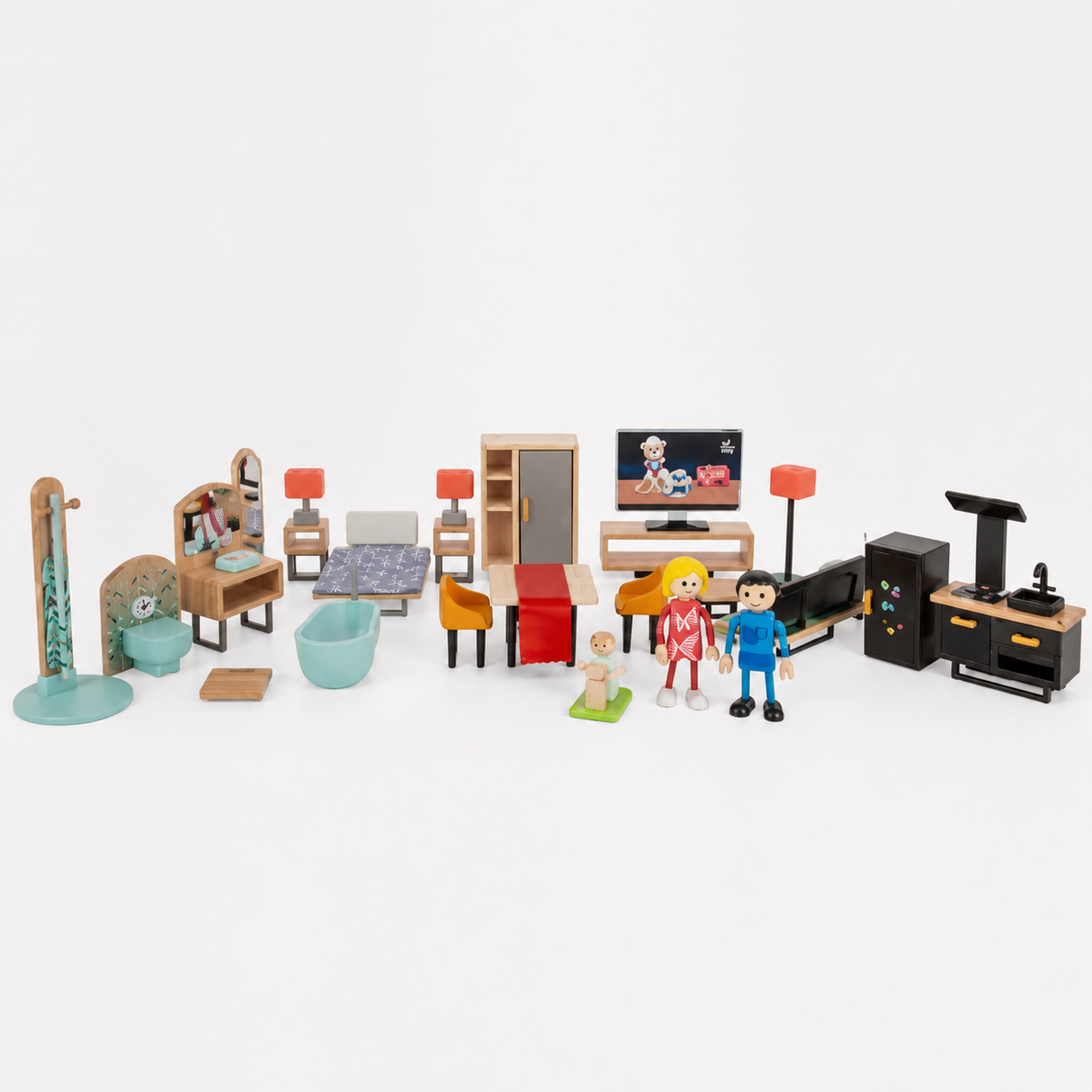 Meubles et personnages de maison de poupée