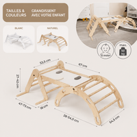 Structure d'Escalade Montessori 3 en 1 – Triangle Pikler, Arche et Toboggan en Bois | 1-3 ans