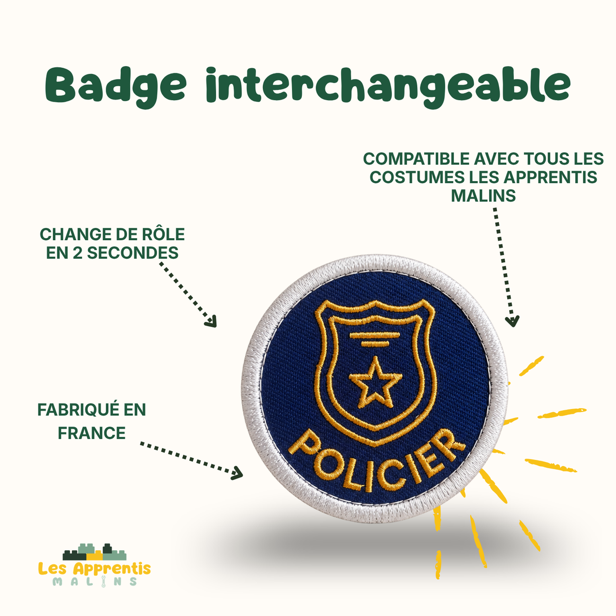 Interchangeable Kids' Pin Badge – "Care and Protect" Collection | Made in France | Les Apprentis Malins