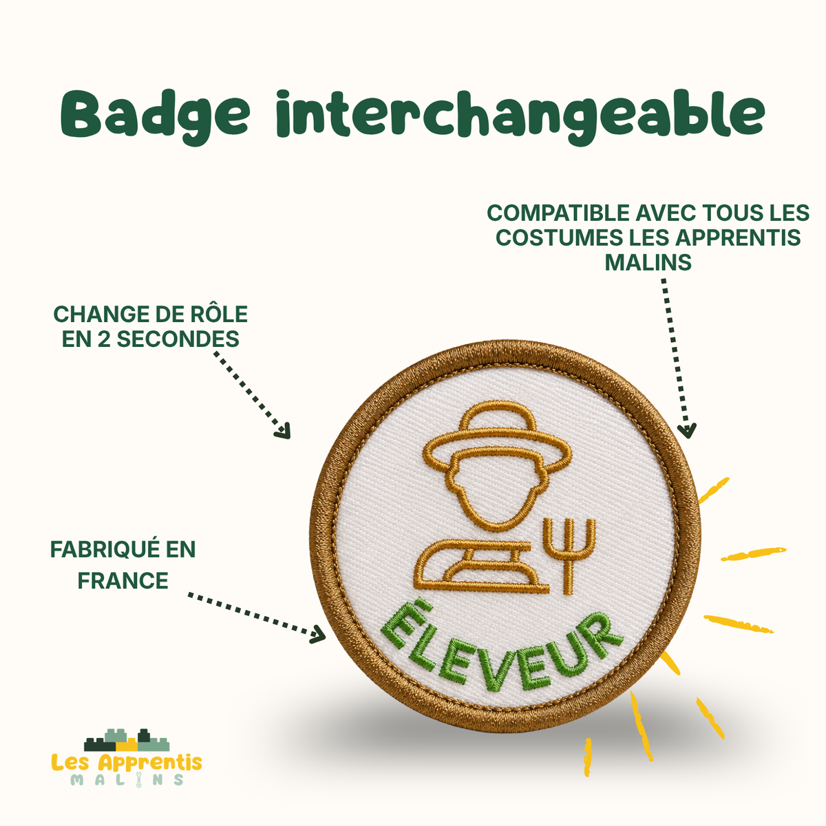 Interchangeable Kids' Pin Badge – "Care and Protect" Collection | Made in France | Les Apprentis Malins