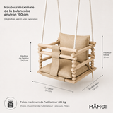 Balançoire bébé en bois 3 en 1 avec coussin – Intérieur et extérieur | 100% ECO | Les Apprentis Malins