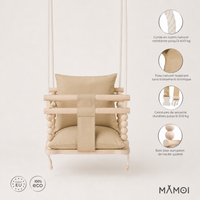 Balançoire bébé en bois 3 en 1 avec coussin – Intérieur et extérieur | 100% ECO | Les Apprentis Malins