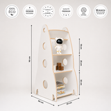 Bibliothèque enfant en bois forme fusée – Rangement livres et jouets Montessori | 100% ECO | Les Apprentis Malins