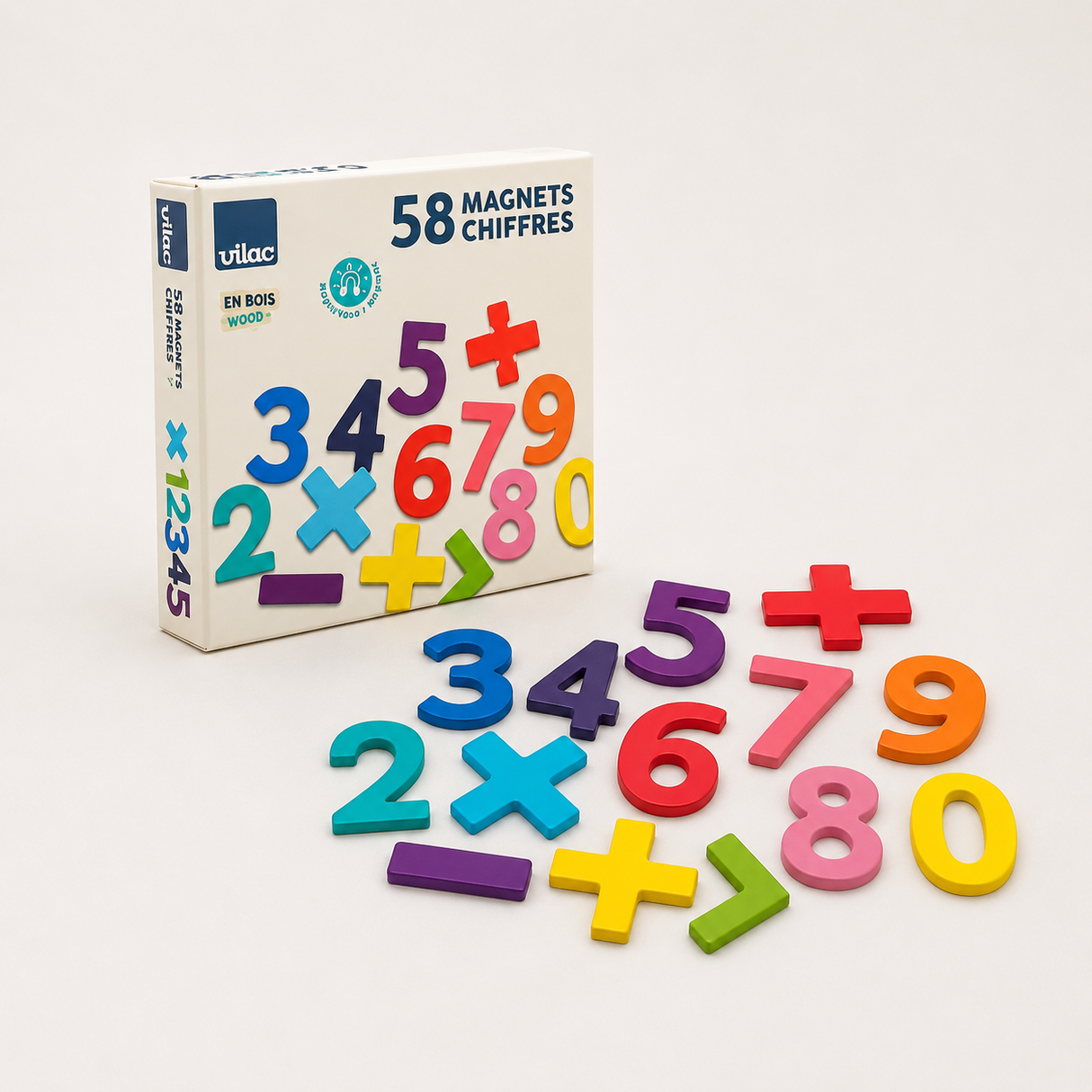 Coffret de 58 magnets chiffres en bois