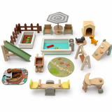 Miniature Wooden Dollhouse Furniture Set - Indoor & Outdoor Imaginative Play | Ages 3-6