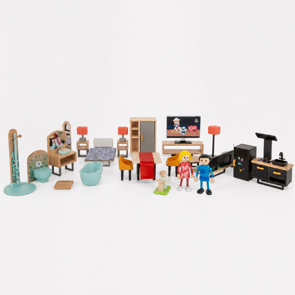 Meubles et personnages de maison de poupée