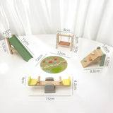 Miniature Wooden Dollhouse Furniture Set - Indoor & Outdoor Imaginative Play | Ages 3-6