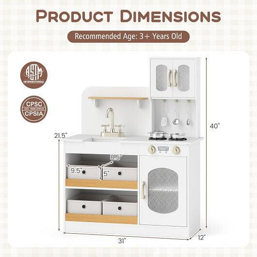 Kids Kitchen Playset with Cooking Accessories and Toy Cuttable Veggies-White-3