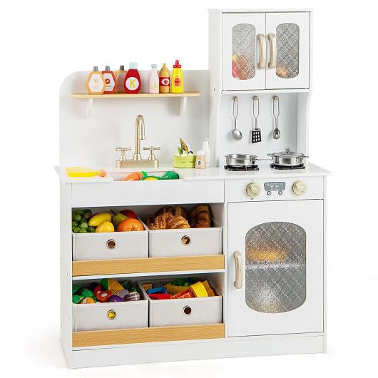 Kids Kitchen Playset with Cooking Accessories and Toy Cuttable Veggies-White-4