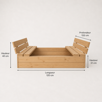 Bac à sable enfant en bois avec bancs et couvercle – 120x120cm | 100% ECO | Fabriqué dans l'UE | Les Apprentis Malins