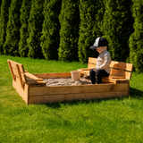 Bac à sable enfant en bois avec bancs et couvercle – 120x120cm | 100% ECO | Fabriqué dans l'UE | Les Apprentis Malins