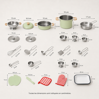 Kit Cuisine Enfant Inox 26 Pièces – Casseroles Ustensiles Jeu d'imitation | 3-12 ans